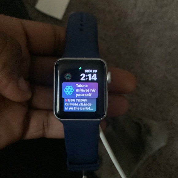 Series 3 Apple Watch grey with blue wrist bands